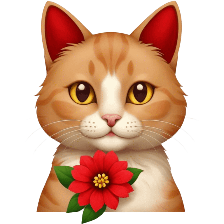 Un gato con una flor roja en la mano emoji