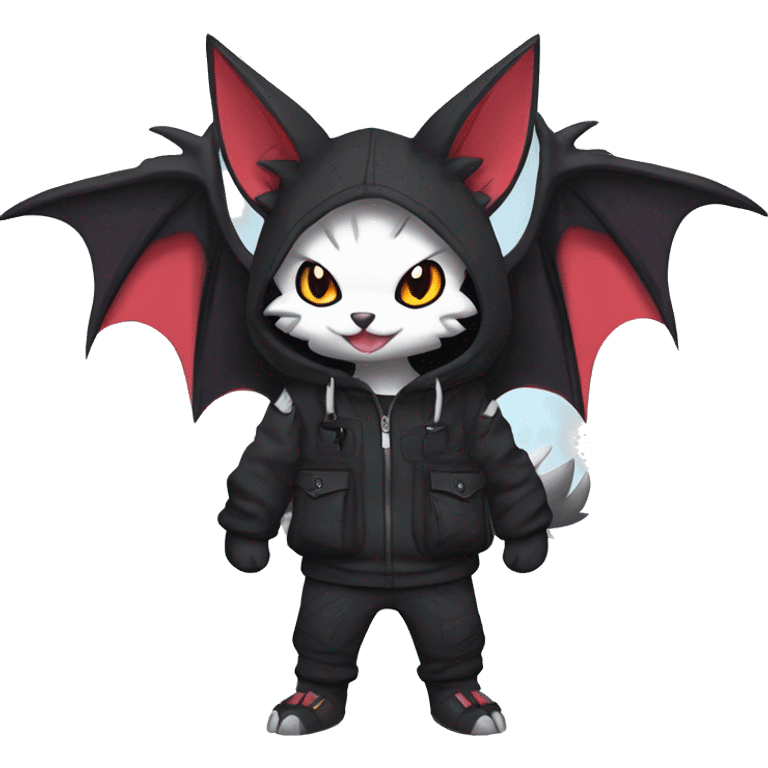 Dark Anthro Cool Kawaii Bat-Winged Litten-Absol-Zangoose-Pokémon Punk Techwear Hoodie Cargo Collar emoji