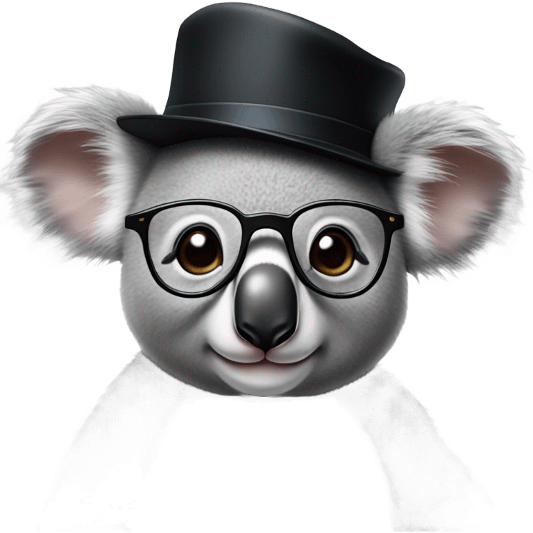 Koala with a black hat and reading glasses emoji