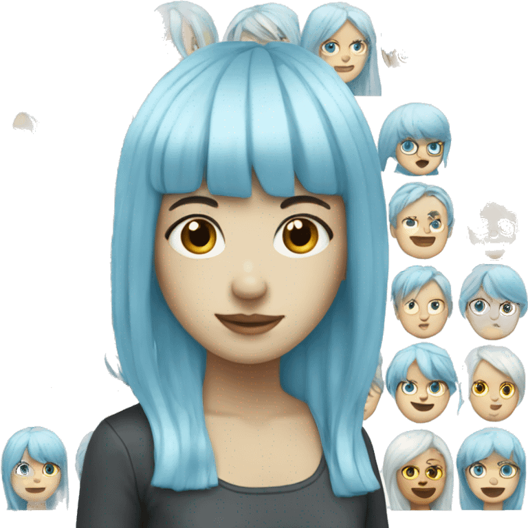 pale girl with light blue hair and bangs emoji