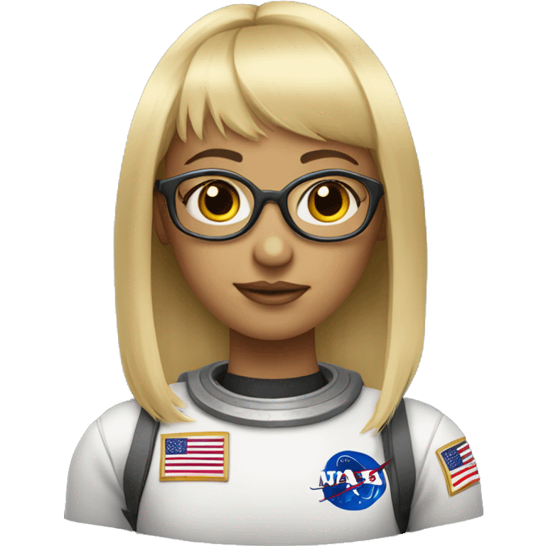 a straight blonde hair girl, with bangs and round eyeglasses who is an astronaut emoji