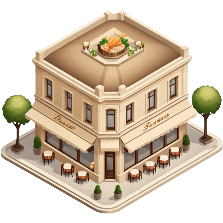 beige parisian romantic restaurant, isometric exterior view emoji