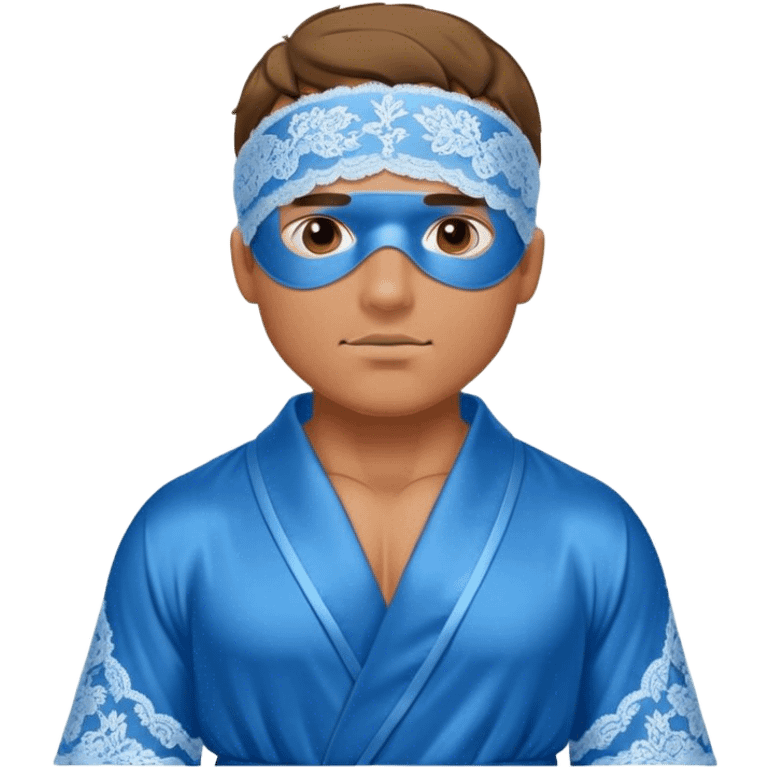 muscular man body silk lace blue robe model wearing sleep mask emoji