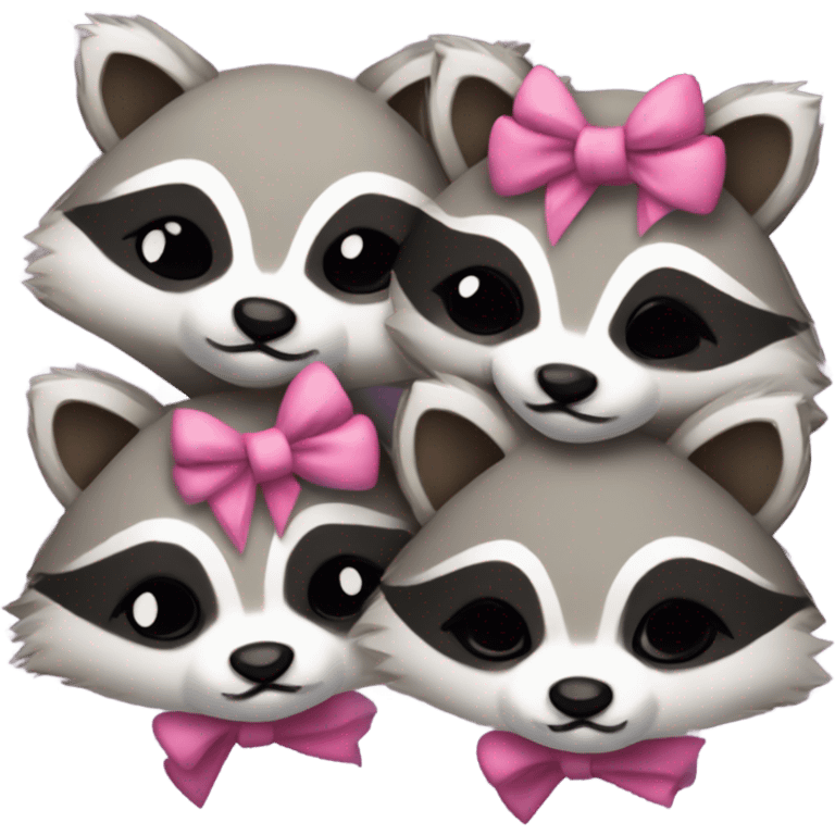 3 sleeping cute raccoons with bows emoji