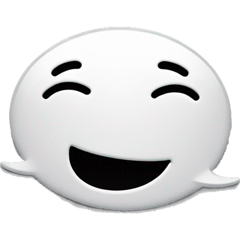 A white speech bubble icon with a happy, smiling face. The face has closed eyes and a wide, open-mouth smile, giving it a cheerful and content expression. The background is black emoji