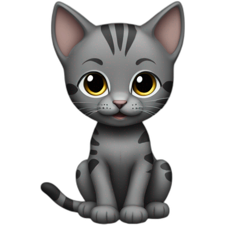 full body grey and black playful baby skinny cat emoji