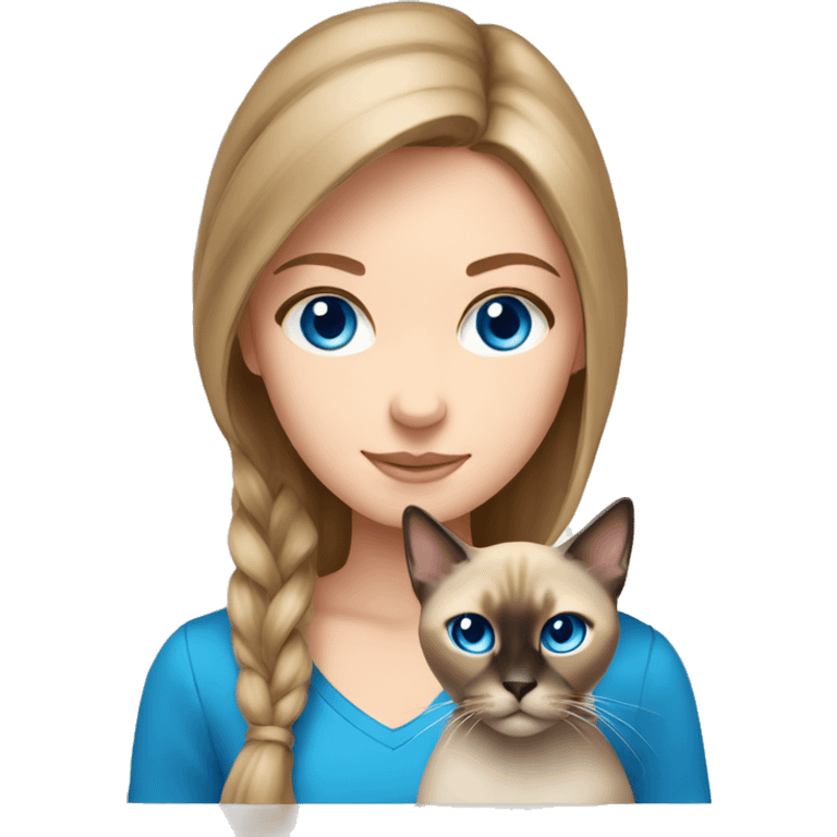 Light brown hair girl with Siamese cat with blue eyes emoji