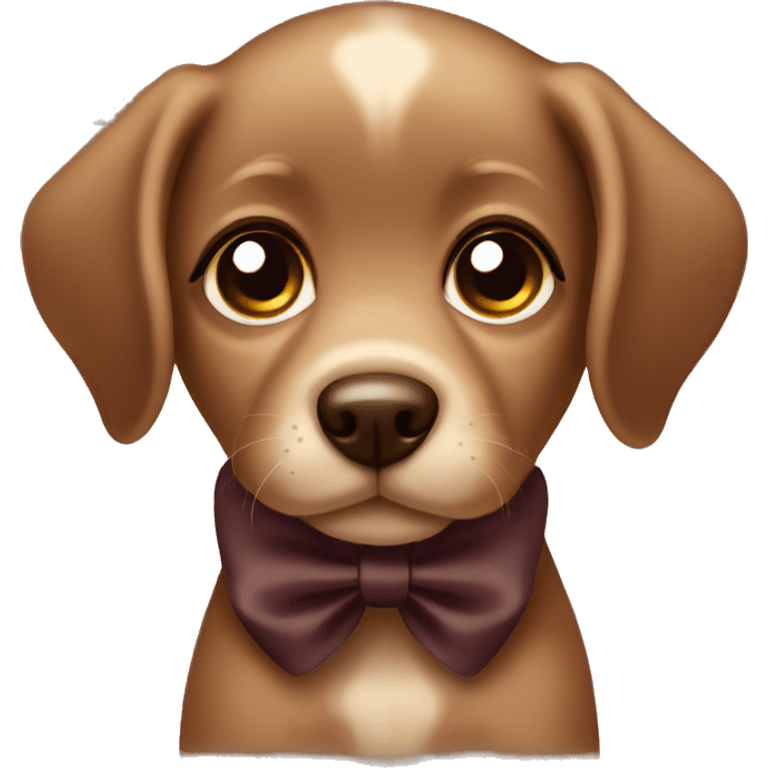 Mocha brown puppy with big eyes and a dark brown bow emoji