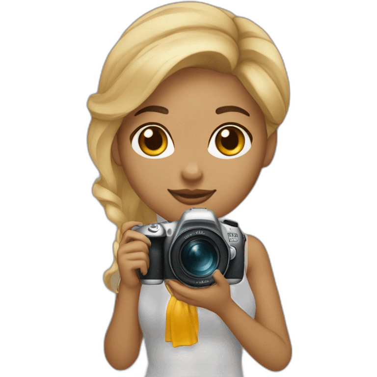 young women photographer light skin with honey colored blonde hair holding a camera canon emoji