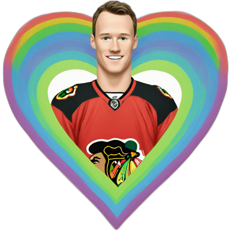 Jonathan Toews inside a rainbow heart emoji