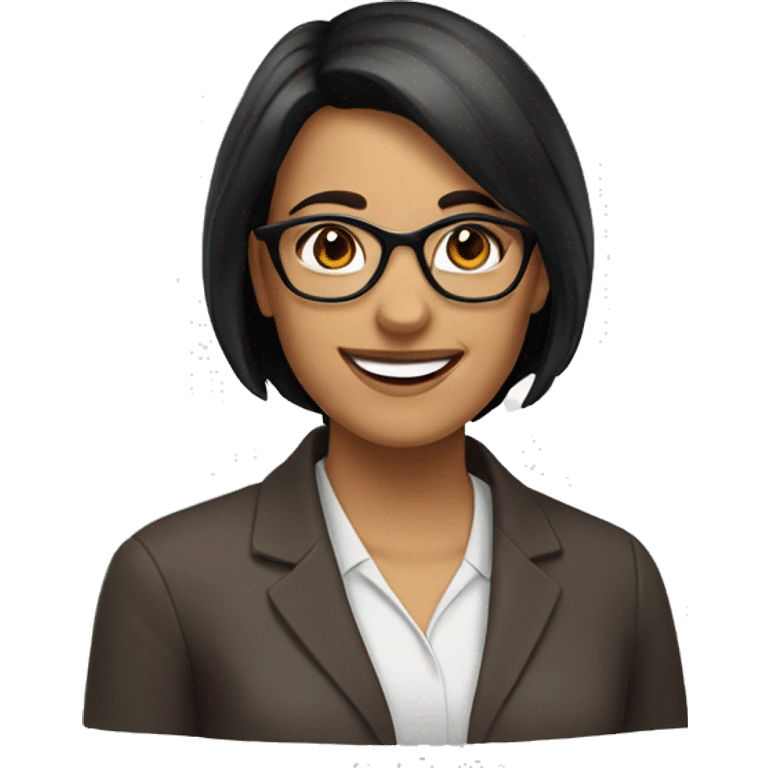 Smiling lady brown eyes, short dark hair and glasses emoji