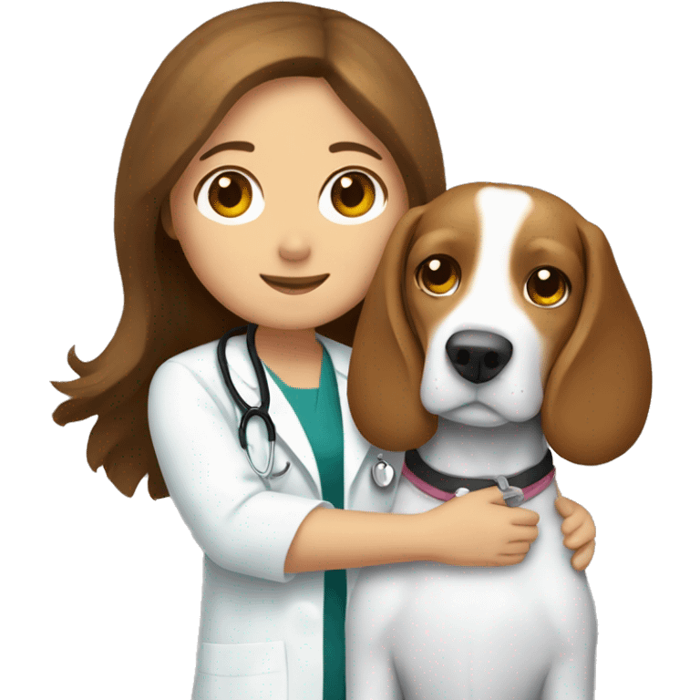 Beagle cuddles doctor girl with long brown hair emoji