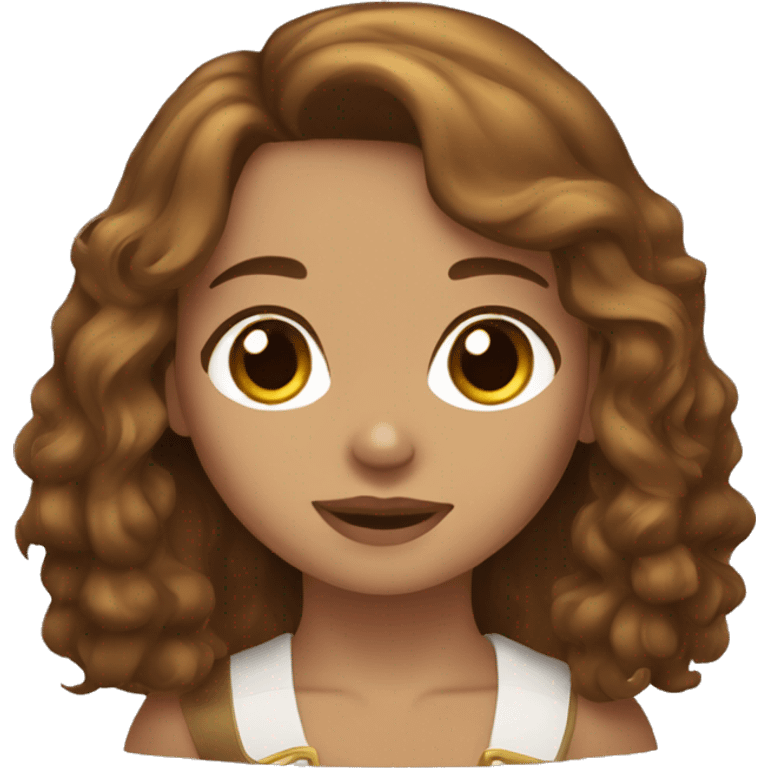 brown hair girl with brown eyes and her gold haired cocker spaniel  emoji