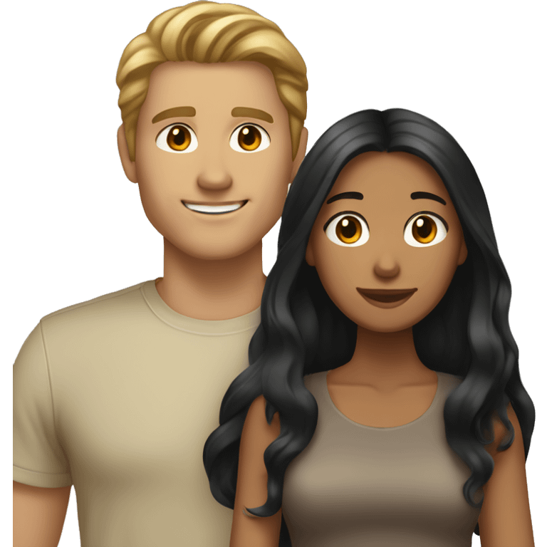 couple that is girl black long hair and tan skin and light brown haired white guy emoji