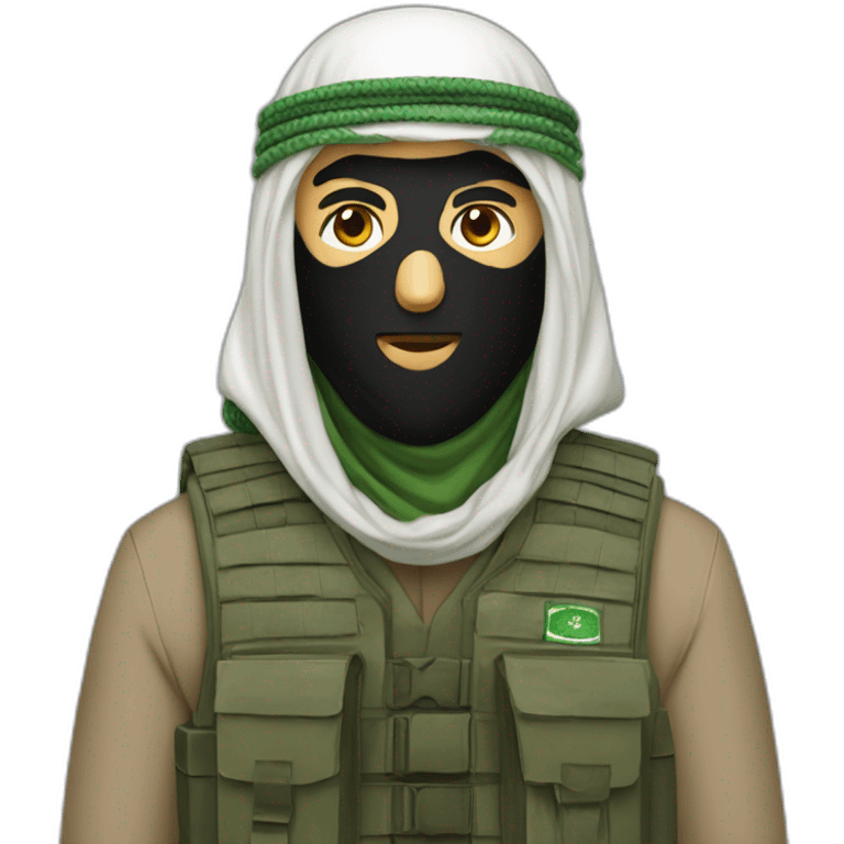 man masked with the saudi red and white shemagh and wearing military clothing emoji