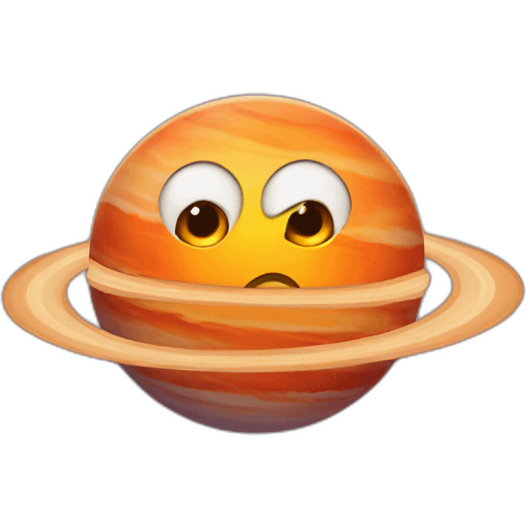 planet Jupiter with a cartoon orange face with big courageous eyes emoji