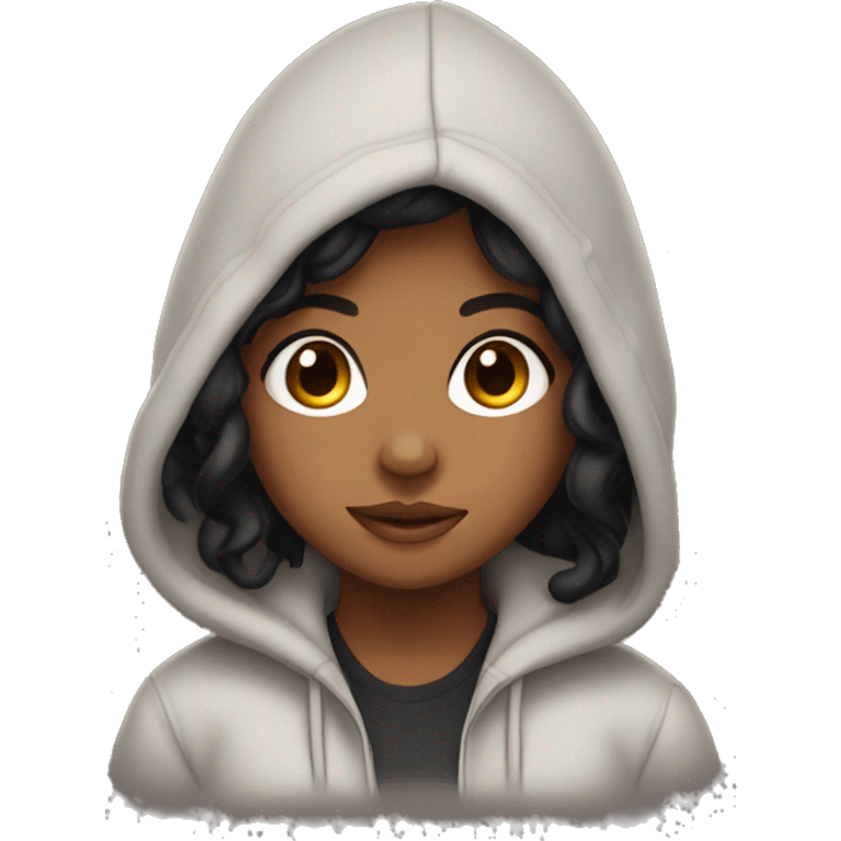 brownskin girl with black hair wearing a hoodie emoji