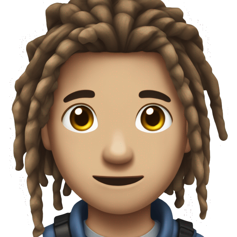  emote for twitch of a boy with brown hair with dreadlocks in your hair, only in his left forearm have a blue ocean shark tatoo emoji