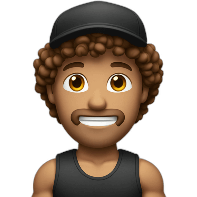 Muscle man whit brown curly hair and black cap emoji