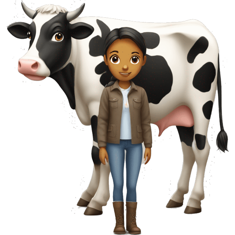 confident girl with cow outdoors emoji