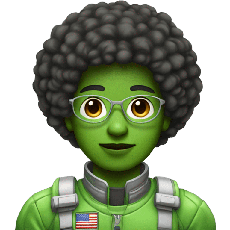 1 full-body Afro light-skinned skinned male teenager in a green space suit. emoji