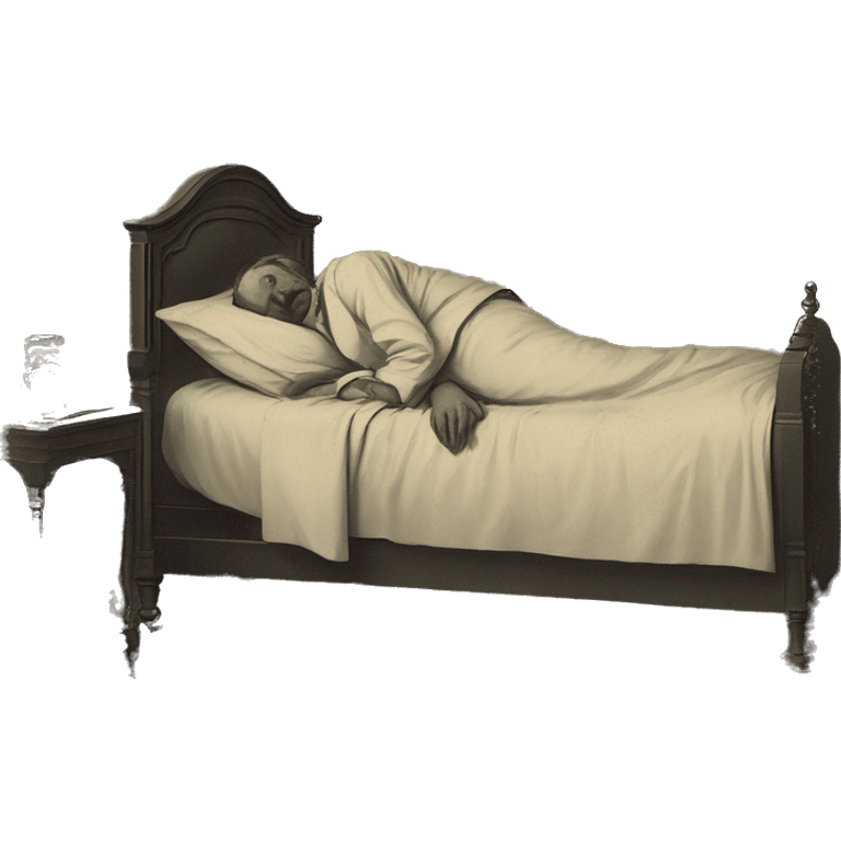 A sick man on a bed in 1870 emoji