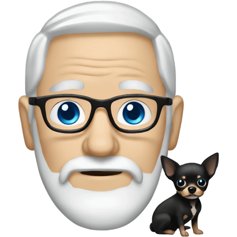 Old man with blue eyes goatee beard ball cap holding black Chihuahua long hair emoji