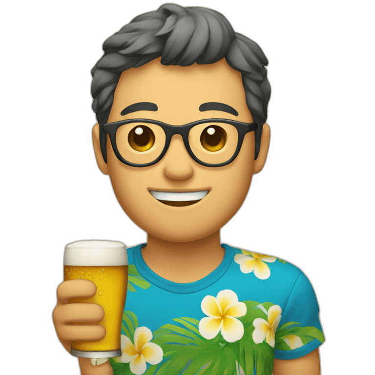 Japanese wearing glasses alohashirt is holding beer emoji