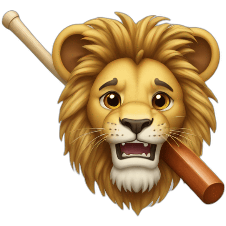 A lion crying with tears beside a cricket bat emoji