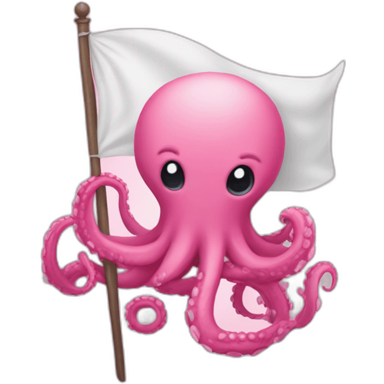 cute pink kraken with adorable face  holding a white flag emoji