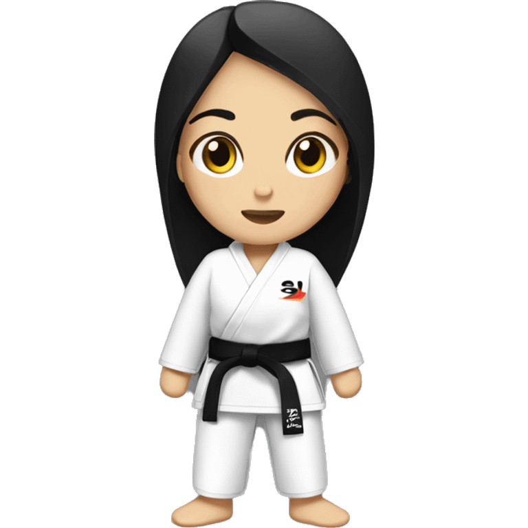 judo girl with a black belt with black hair emoji