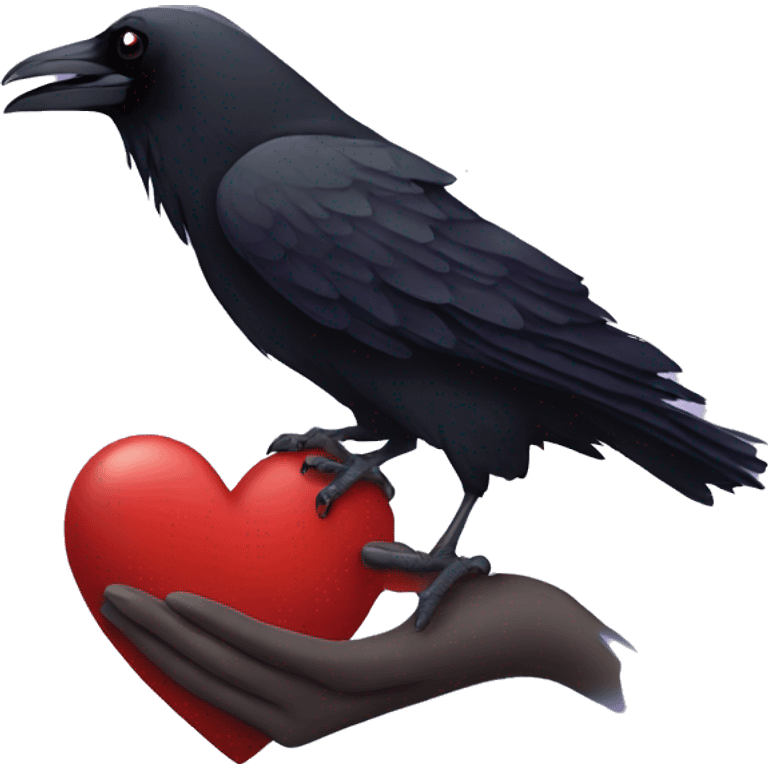 Raven holding a heart emoji