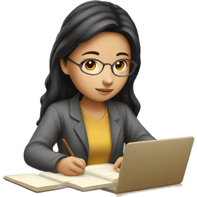 young asian woman studying  emoji