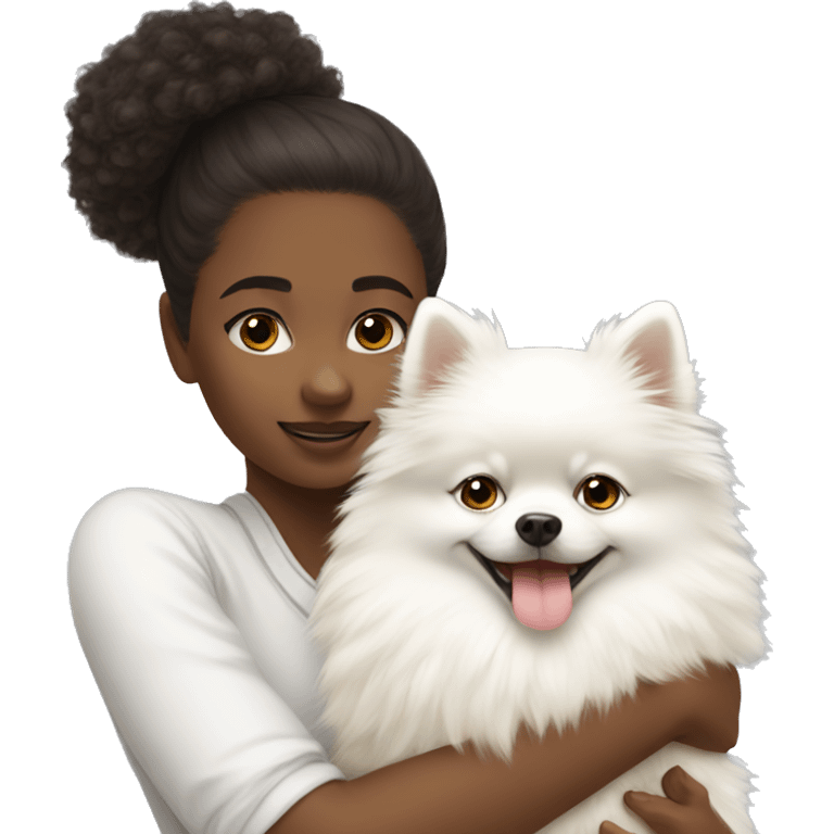 girl hug white Pomeranian emoji