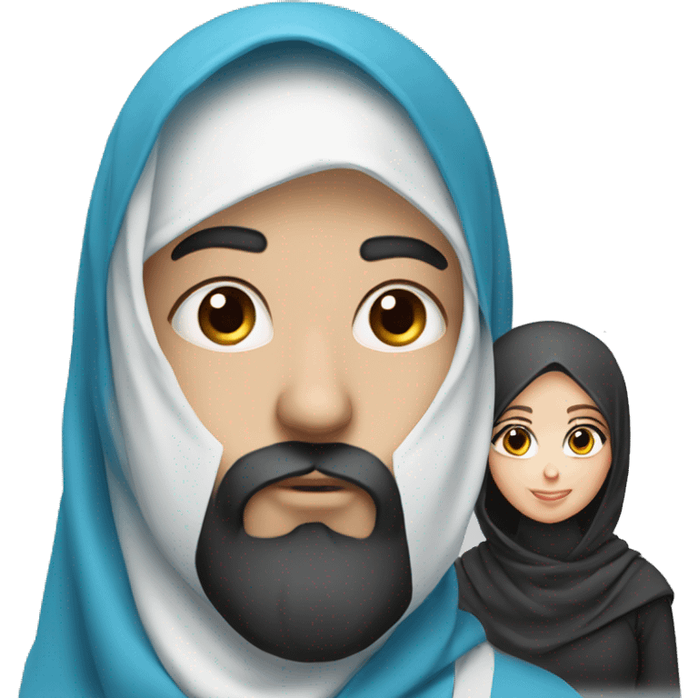 Men with dark beard and girl with blue eyes in hijab emoji