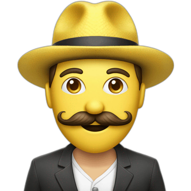 Un homme avec une frange une grosse bouche avec une moustache dans un costume de banane emoji