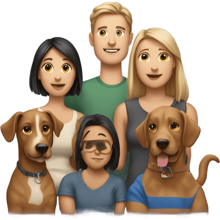 Family of 4 men, 4 women, 4 dogs and 1 cat emoji