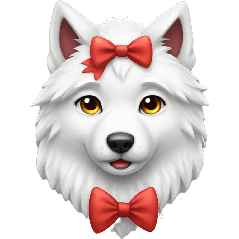 white wolf wit red bow kawaii cute emoji