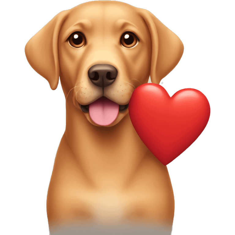 Red Labrador holding a heart emoji