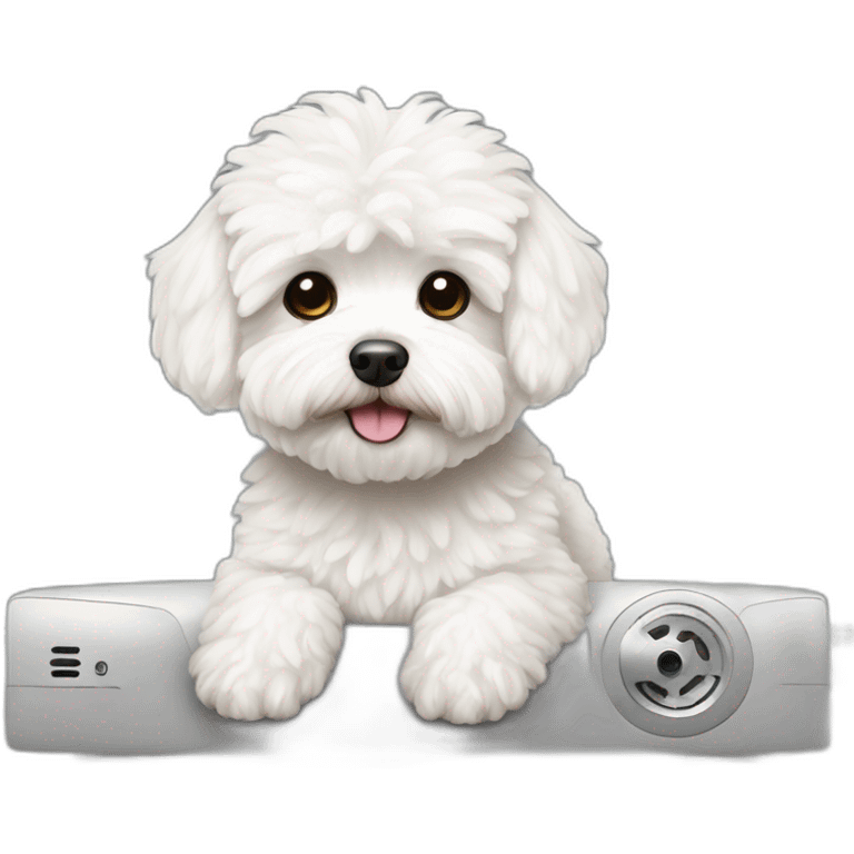 white maltipoo watching tv emoji