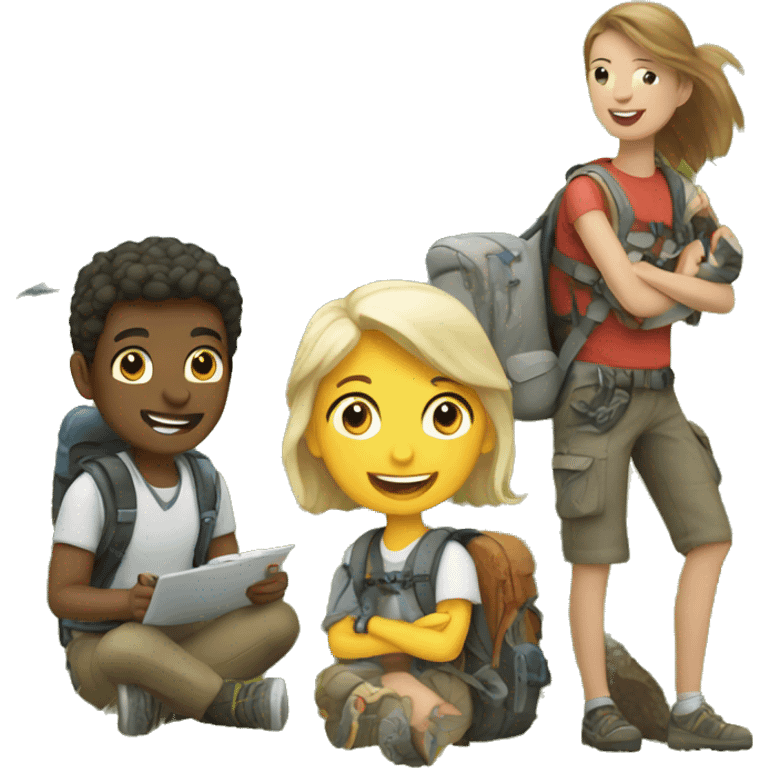 friends enjoying outdoor adventure emoji