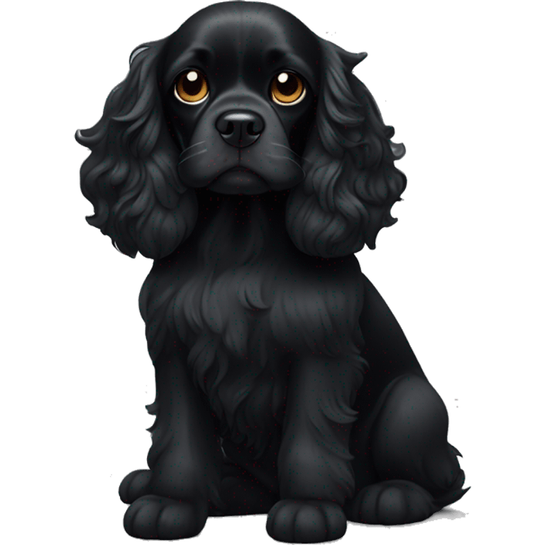 Small completely black king spaniel with black fur on his whole face and white fur on chest emoji