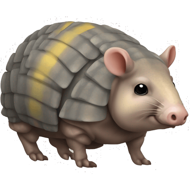 Mottled gray brown chubby armadillo pig with yellow and black and cute tiny eyes emoji