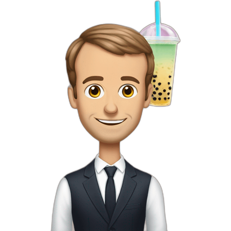 Emmanuel Macron qui bois un bubble tea emoji