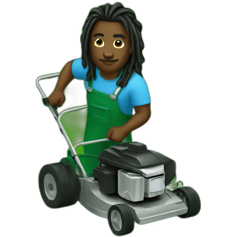 Dark Black man with dreads mowing lawn aerial view  emoji