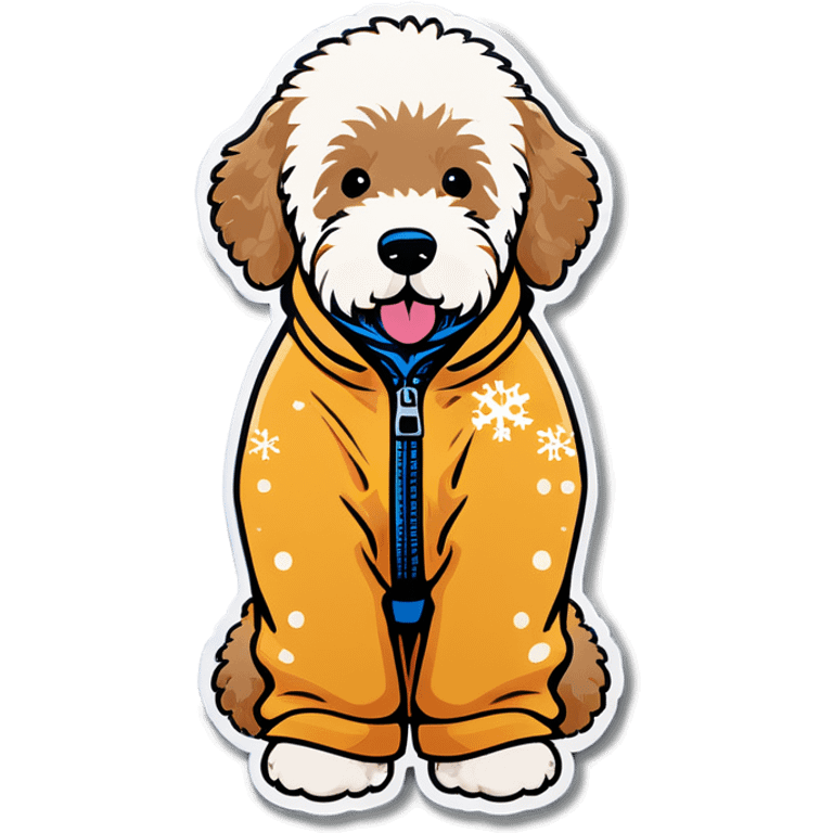 Golden doodle wearing snow suit emoji