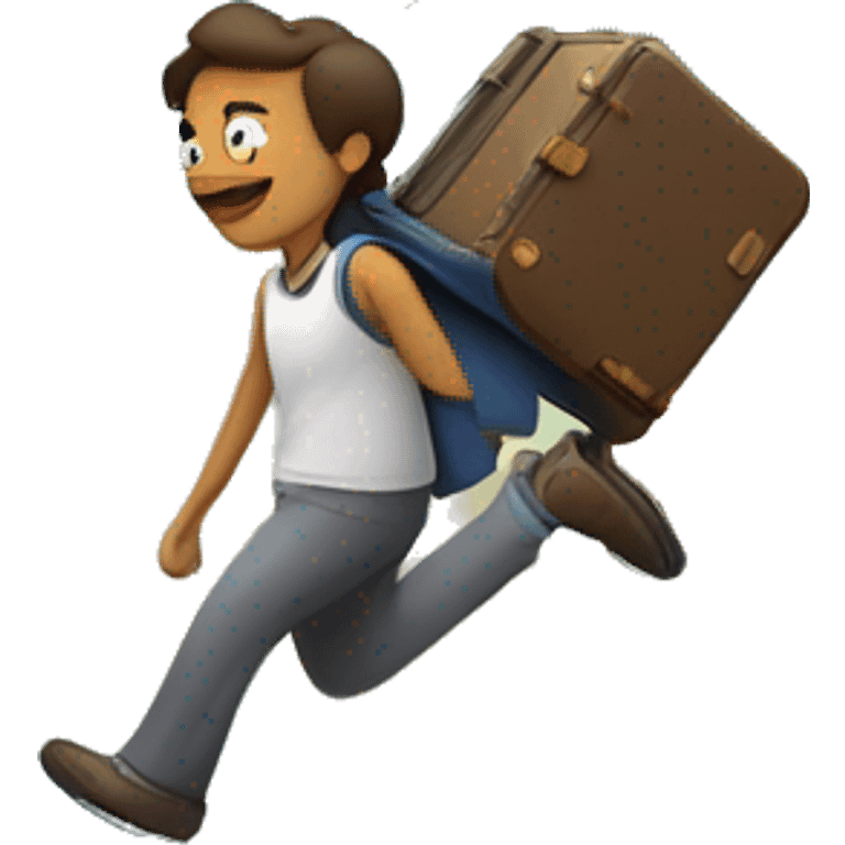 Create an emoji of a figure with a suitcase, surrounded by colorful clouds and musical notes. Add stars and winding paths to symbolize a mental journey. Make it feel adventurous and curious! emoji