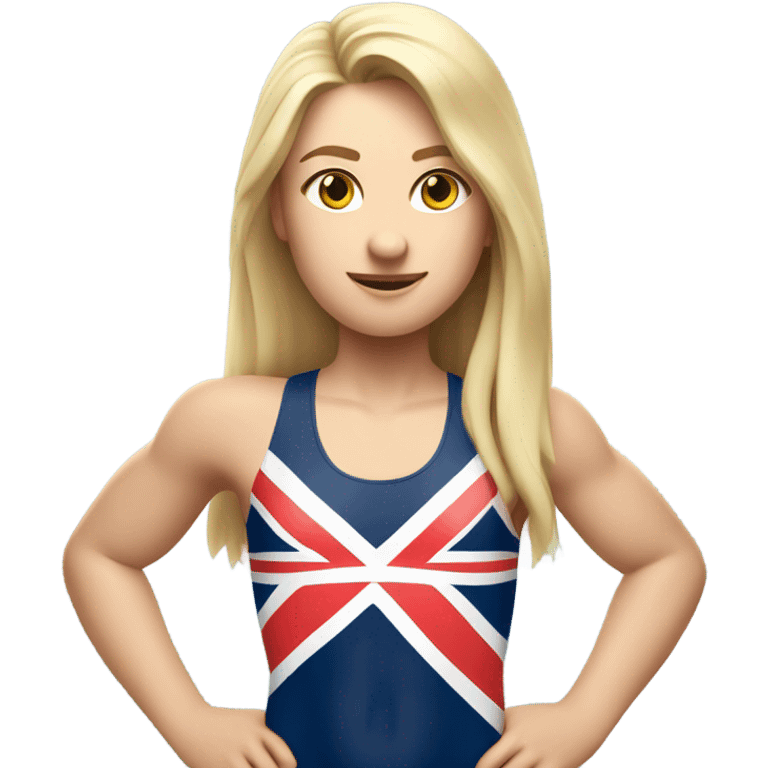 A girl with long blonde hair with wide shoulders wearing a Great Britain rowing swimming suit and has toned muscles emoji