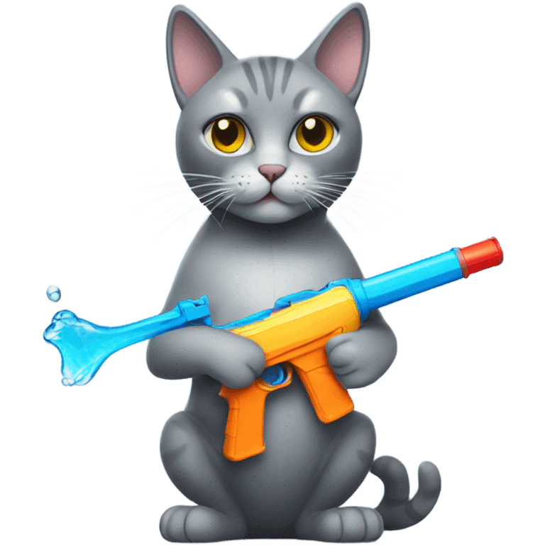 Grey cat with water gun emoji