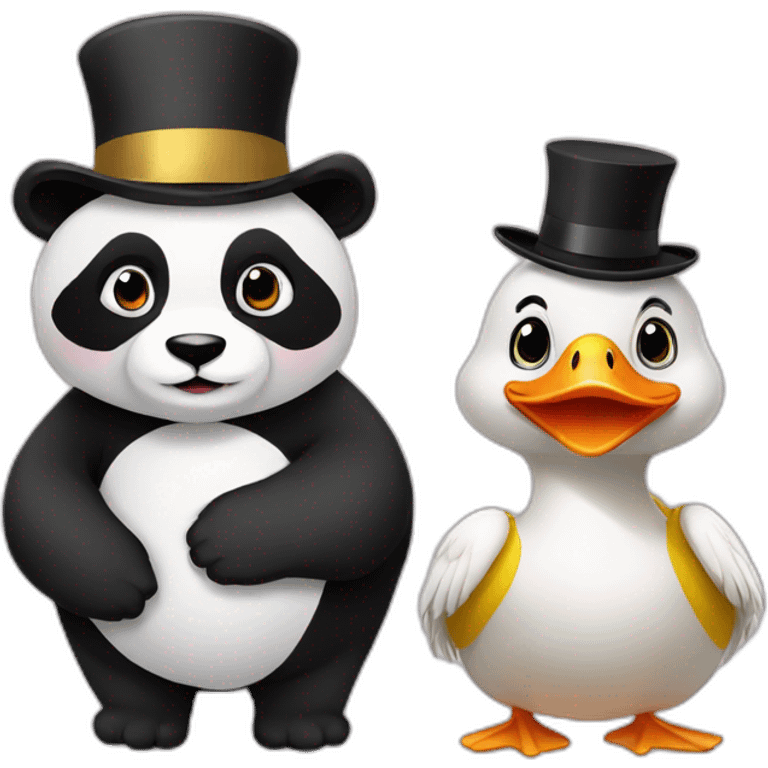 Panda and duck in hats emoji